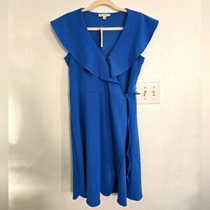 Spense Ruffle Crossover V-neck Wrapping Dress Size 8 In Blue